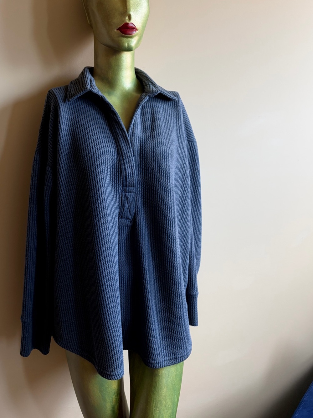 Gray Waffle-Knit Pullover